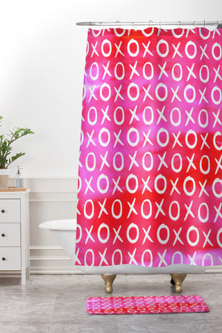 Amy Sia Love XO Pink Shower Curtain And Mat
