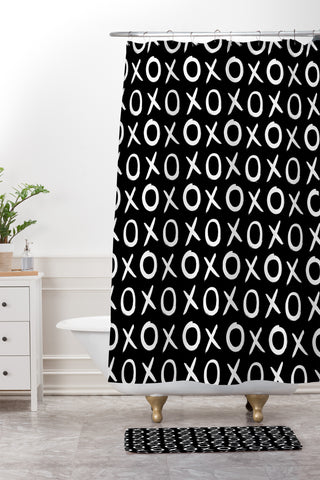 Amy Sia Love XO White and Black Shower Curtain And Mat