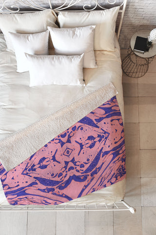 Amy Sia Marble Blue Pink Fleece Throw Blanket