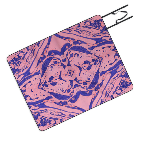 Amy Sia Marble Blue Pink Picnic Blanket