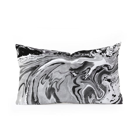 Amy Sia Marble Monochrome Black Oblong Throw Pillow