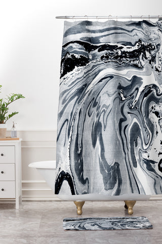 Amy Sia Marble Navy Shower Curtain And Mat