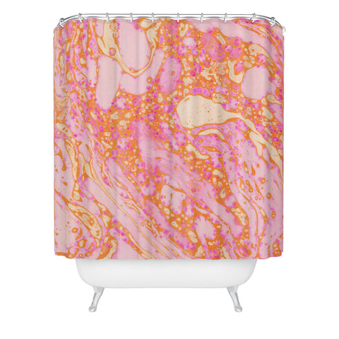 Amy Sia Marble Orange Pink Shower Curtain