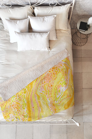 Amy Sia Marble Sunshine Yellow Fleece Throw Blanket