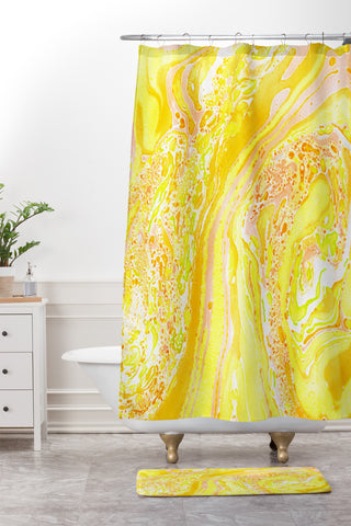 Amy Sia Marble Sunshine Yellow Shower Curtain And Mat