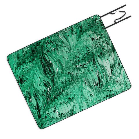 Amy Sia Marble Wave Emerald Picnic Blanket