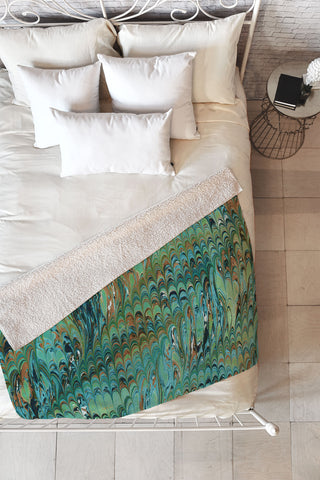 Amy Sia Marble Wave Sea Green Fleece Throw Blanket