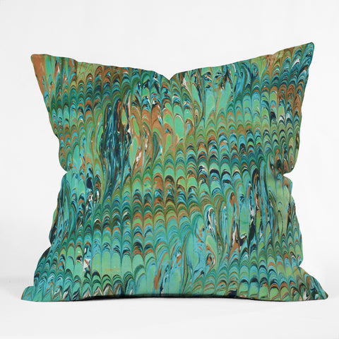 Amy Sia Marble Wave Sea Green Outdoor Throw Pillow
