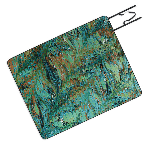 Amy Sia Marble Wave Sea Green Picnic Blanket