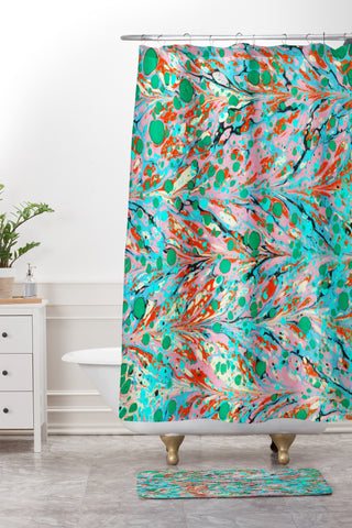 Amy Sia Marbled Illusion Green Shower Curtain And Mat