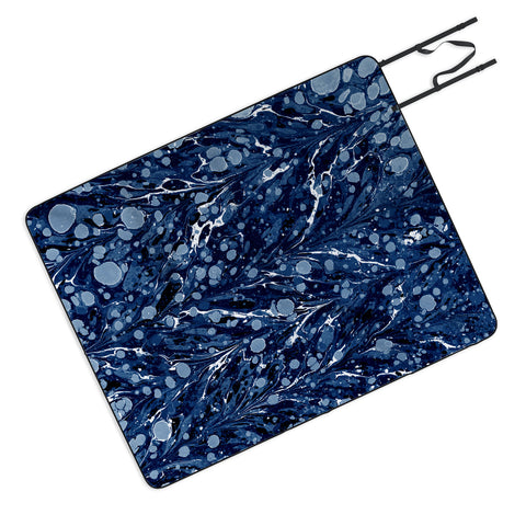 Amy Sia Marbled Illusion Navy Picnic Blanket