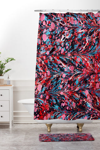 Amy Sia Marbled Illusion Red Shower Curtain And Mat