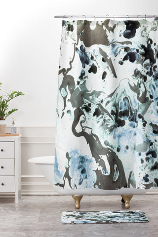Amy Sia Marbled Terrain Ice Blue Shower Curtain And Mat