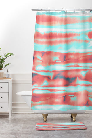 Amy Sia Neon Stripe Orange Shower Curtain And Mat