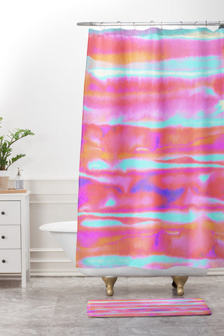 Amy Sia Neon Stripe Pink Shower Curtain And Mat