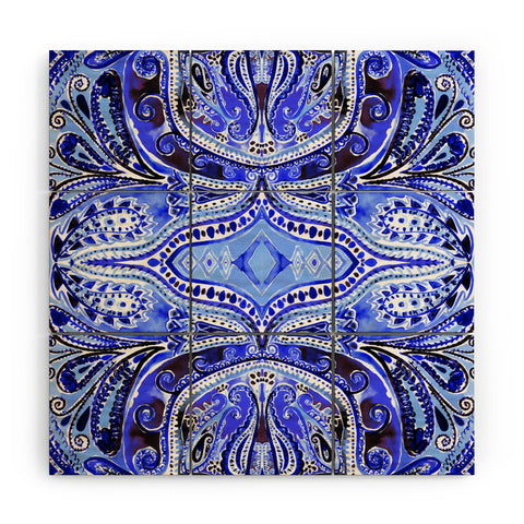 Amy Sia Paisley Deep Blue Wood Wall Mural