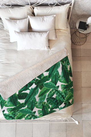 Amy Sia Palm Green Fleece Throw Blanket