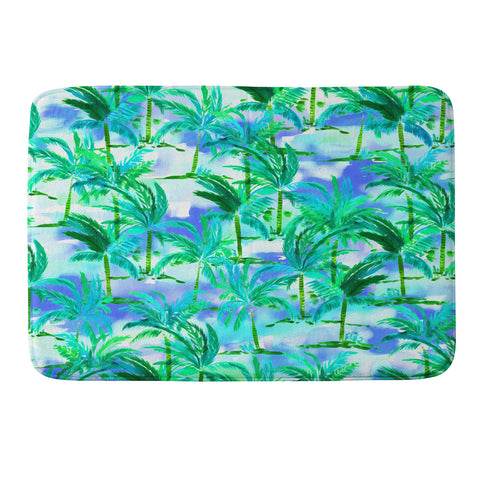 Amy Sia Palm Tree Blue Green Memory Foam Bath Mat