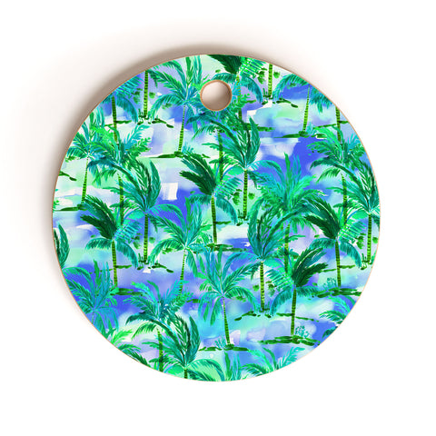Amy Sia Palm Tree Blue Green Cutting Board Round