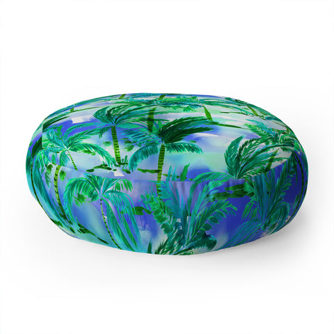 Amy Sia Palm Tree Blue Green Floor Pillow Round