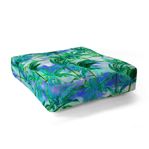Amy Sia Palm Tree Blue Green Floor Pillow Square