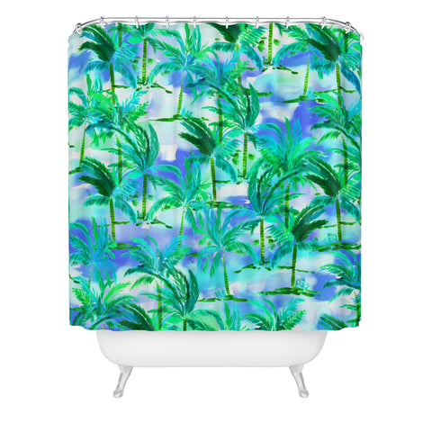 Amy Sia Palm Tree Blue Green Shower Curtain