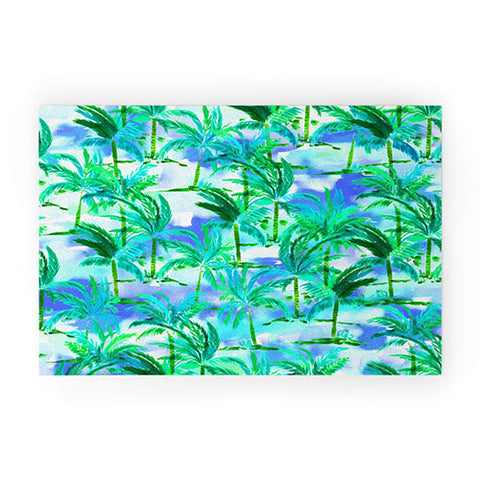 Amy Sia Palm Tree Blue Green Welcome Mat