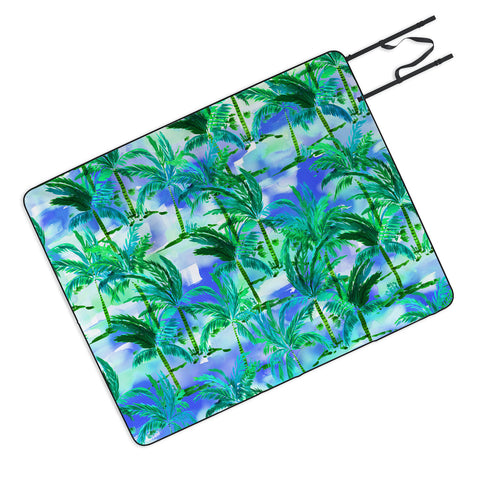 Amy Sia Palm Tree Blue Green Picnic Blanket