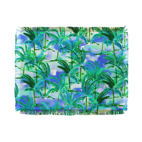 Amy Sia Palm Tree Blue Green Throw Blanket