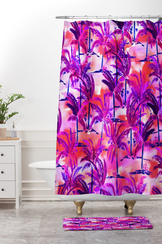 Amy Sia Palm Tree Purple Shower Curtain And Mat