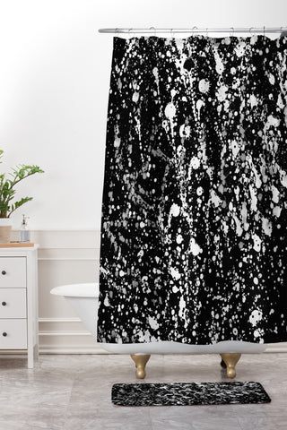 Amy Sia Splatter Black and White Shower Curtain And Mat
