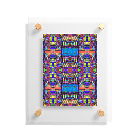 Amy Sia Tribal Patchwork 2 Blue Floating Acrylic Print