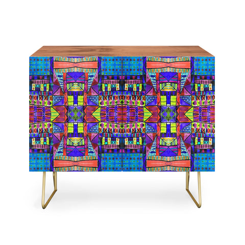Amy Sia Tribal Patchwork 2 Blue Credenza