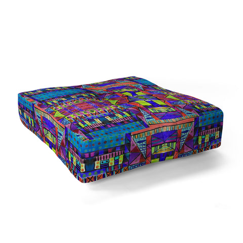 Amy Sia Tribal Patchwork 2 Blue Floor Pillow Square