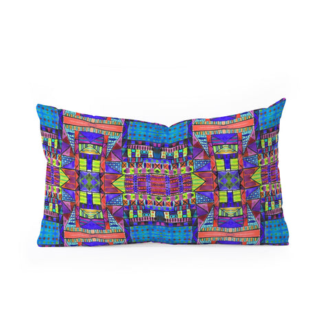 Amy Sia Tribal Patchwork 2 Blue Oblong Throw Pillow
