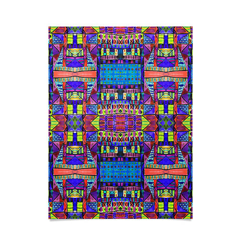 Amy Sia Tribal Patchwork 2 Blue Poster
