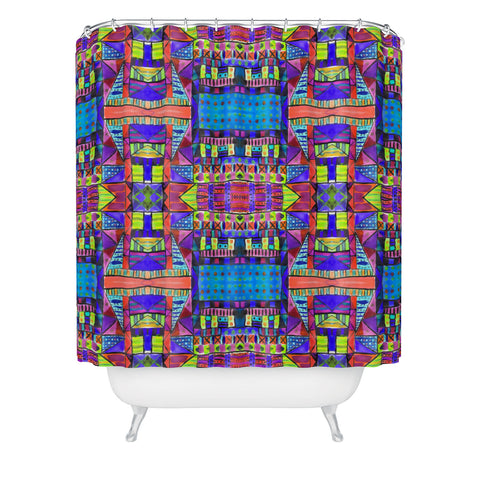 Amy Sia Tribal Patchwork 2 Blue Shower Curtain