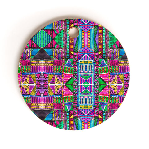 Amy Sia Tribal Patchwork Pink Cutting Board Round