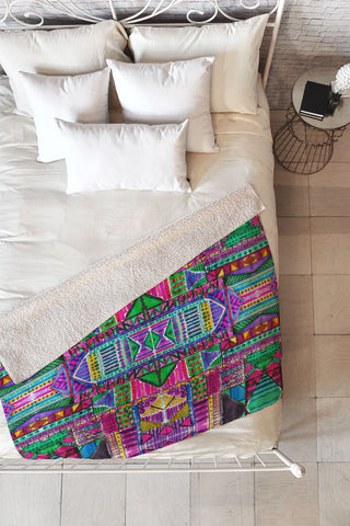 Amy Sia Tribal Patchwork Pink Fleece Throw Blanket