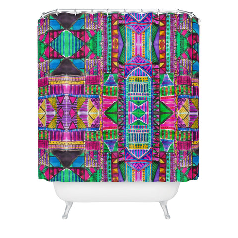 Amy Sia Tribal Patchwork Pink Shower Curtain