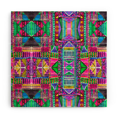 Amy Sia Tribal Patchwork Pink Wood Wall Mural