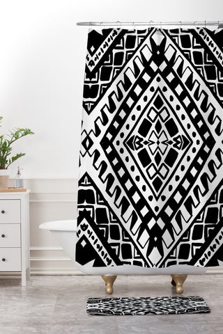 Amy Sia Tribe Black and White 2 Shower Curtain And Mat