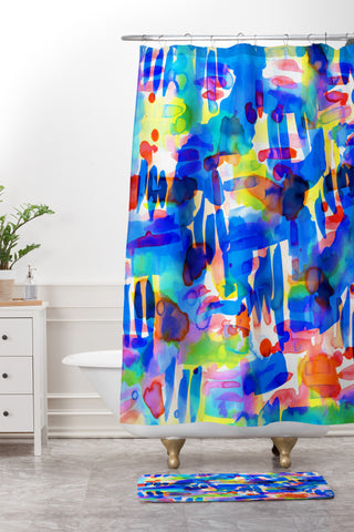 Amy Sia Tropico Blue Shower Curtain And Mat