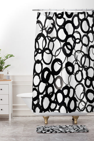 Amy Sia Watercolor Circle Black Shower Curtain And Mat