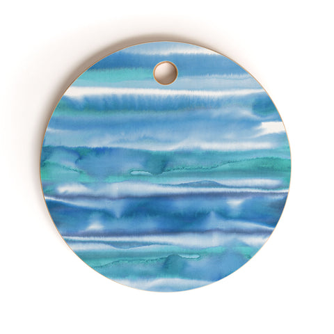 Amy Sia Watercolor Stripe Blue Cutting Board Round
