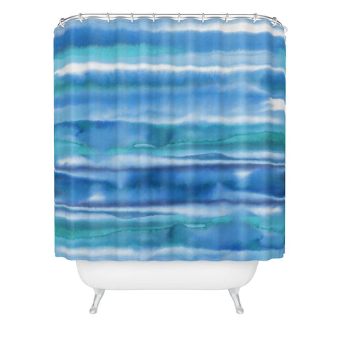 Amy Sia Watercolor Stripe Blue Shower Curtain