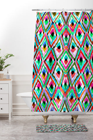Amy Sia Watercolour Ikat 1 Shower Curtain And Mat