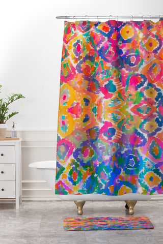 Amy Sia Watercolour Ikat 3 Shower Curtain And Mat