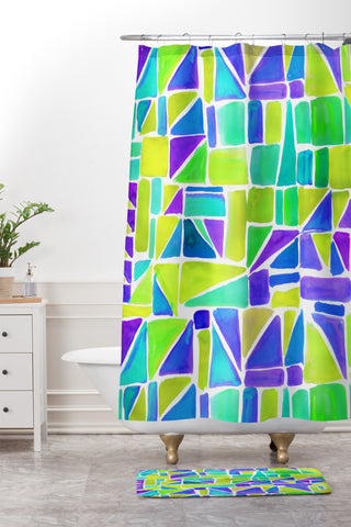 Amy Sia Watercolour Shapes Lemon Shower Curtain And Mat