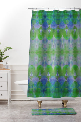 Amy Sia Watercolour Tribal Green Shower Curtain And Mat